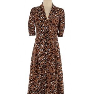 Diane Von Furstenberg Lily Cinch Sleeve Silk Leopard Print Dress Button Down 2